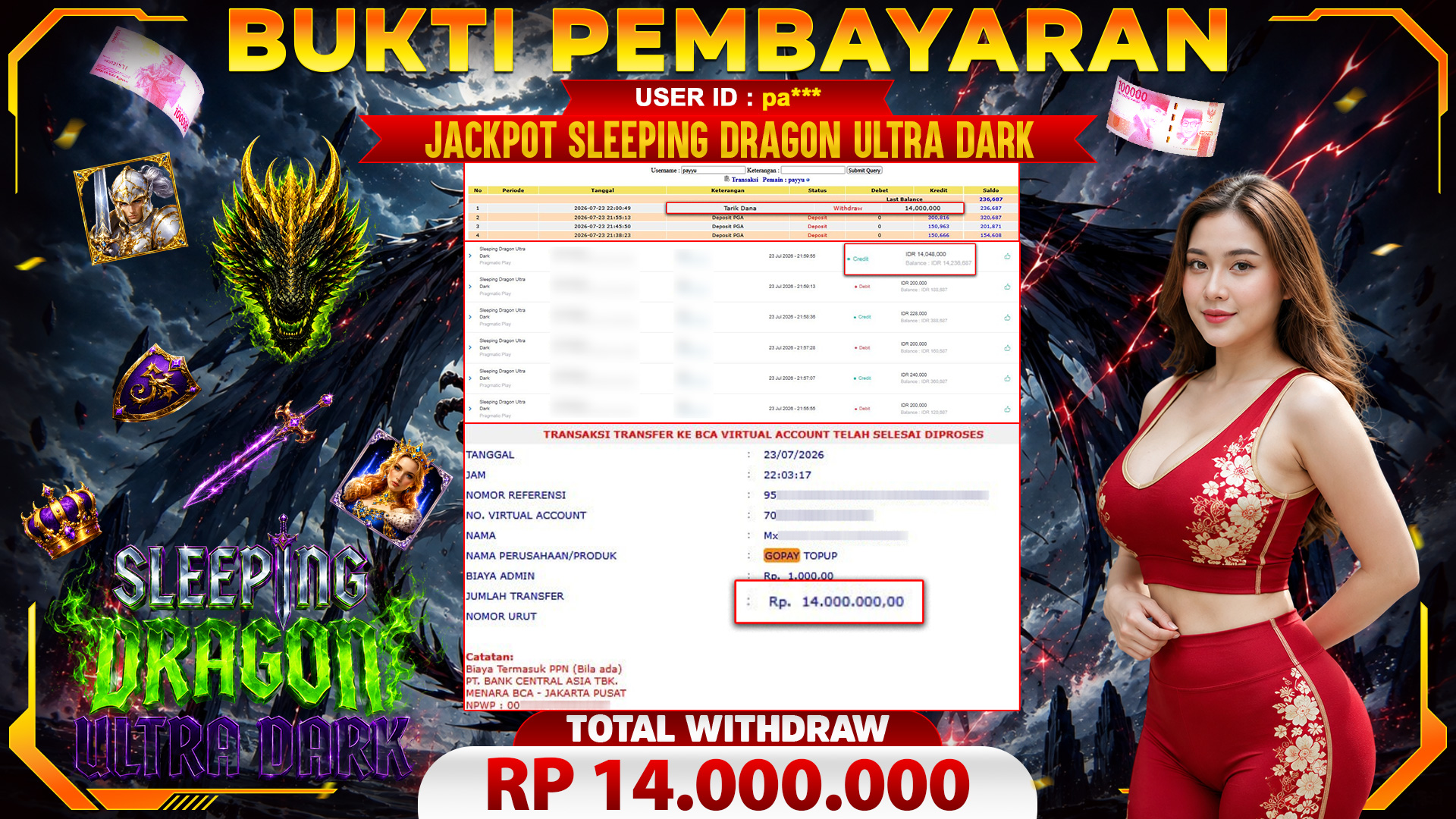 🏆 SELAMAT KEPADA PEMENANG JACKPOT DI Sleeping Dragon Ultra Dark - Pragmatic Play 14,000,000🏆