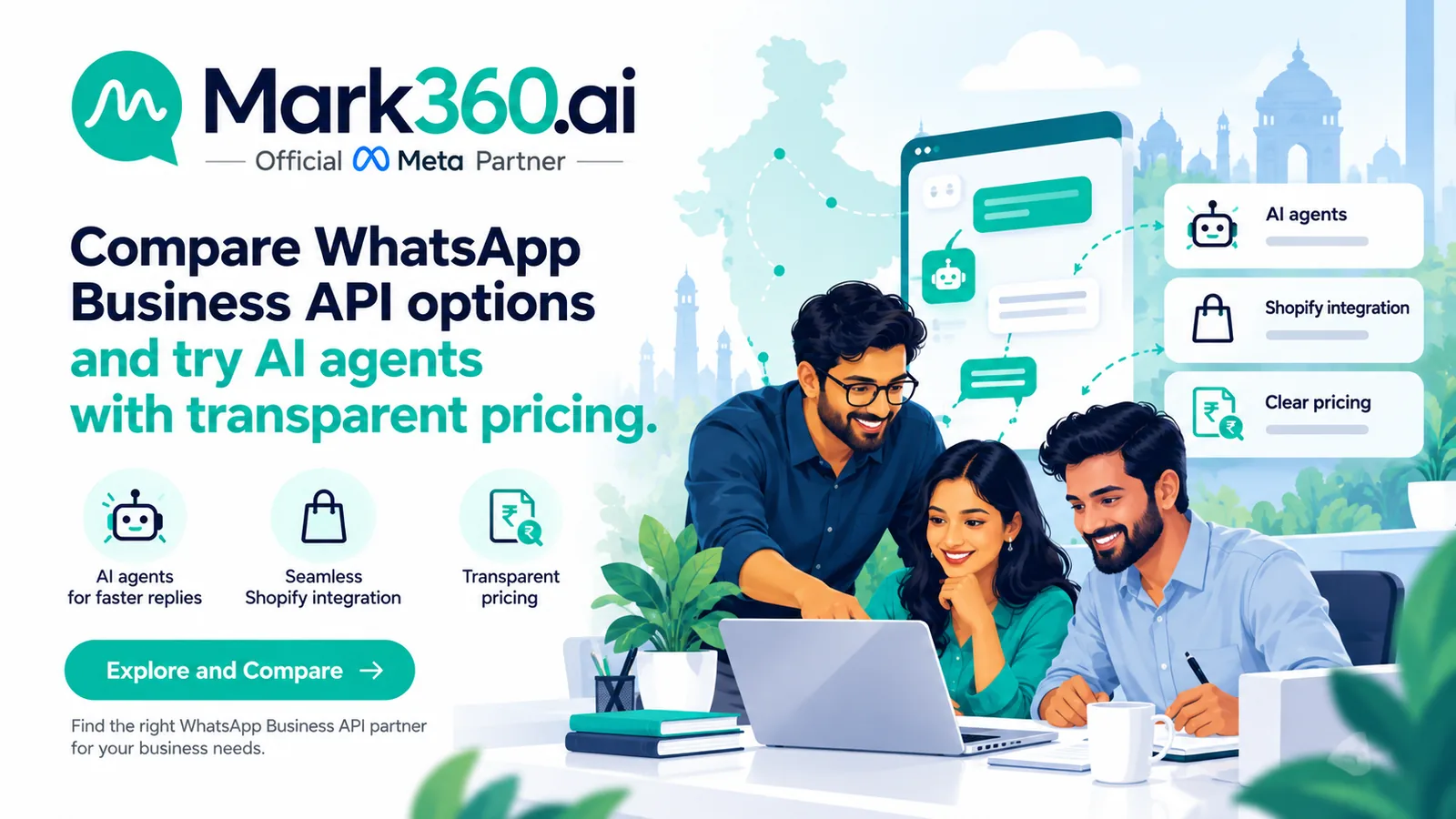 Mark360 Official Meta Partner CTA to compare WhatsApp API options