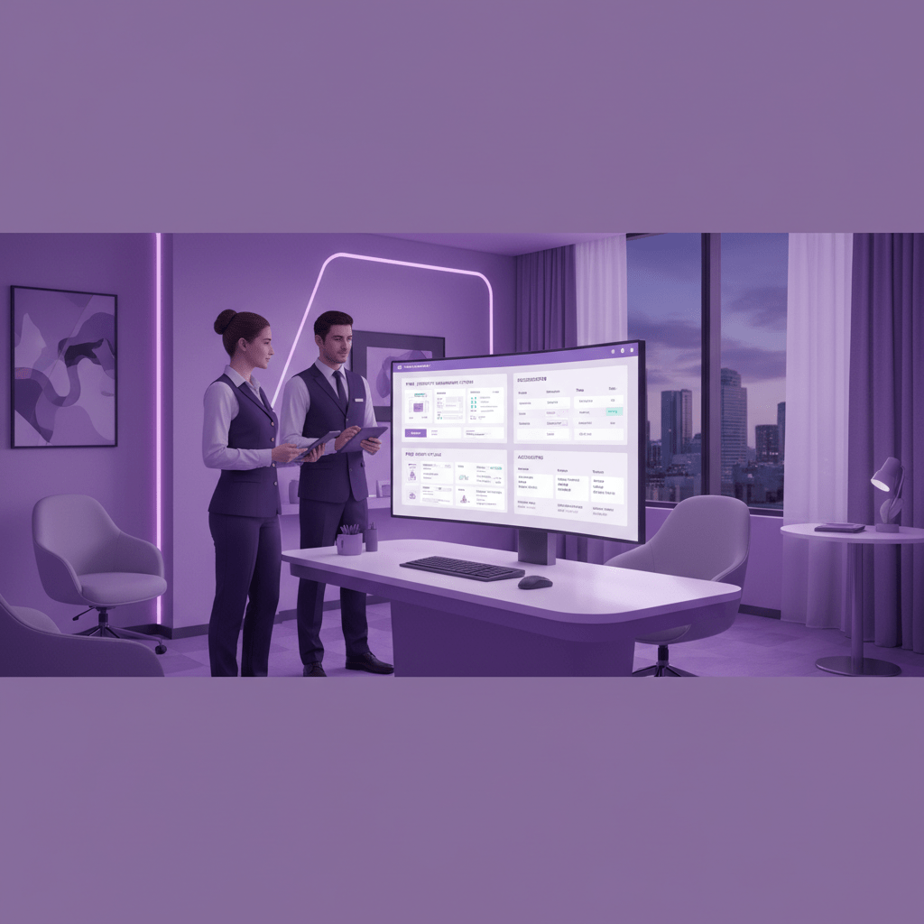 Integrated hotel ERP dashboard with bookings, housekeeping, POS, and accounting