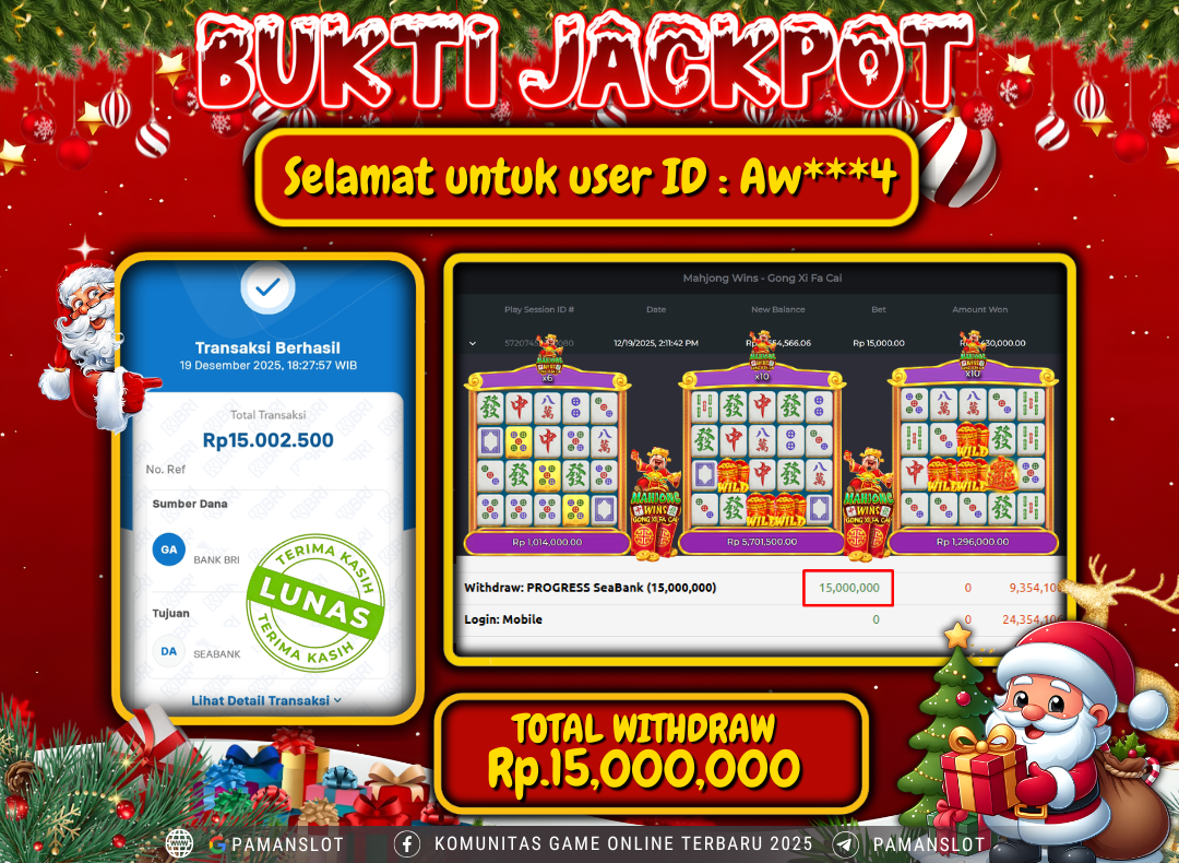 PAMANSLOT JACKPOT Game Mahjong Wins - Gong Xi Fa Cai Rp.15,000,000- LUNAS