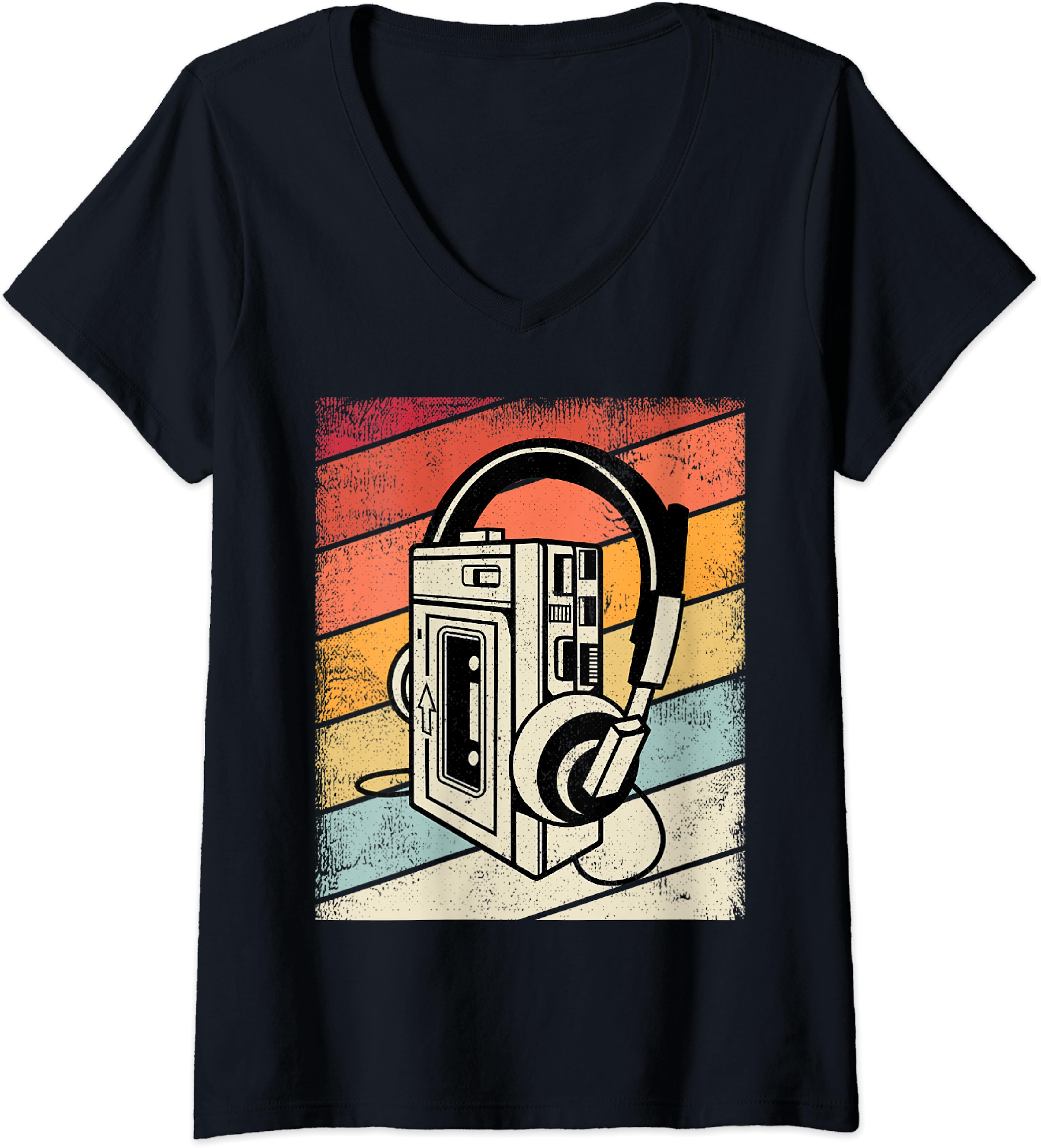 Vintage Walkman Retro 80s 90s Graphic Gift Ladies’ V-Neck Tshirt