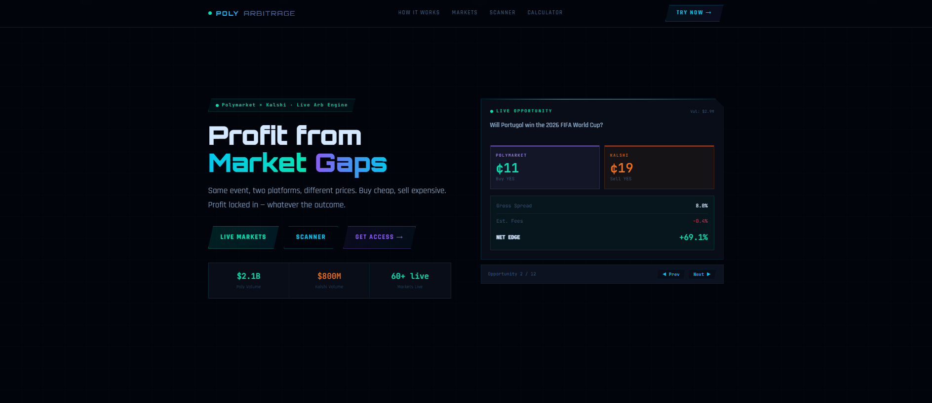 Forensic screenshot of polyarbitrage.net showing the phishing page layout
