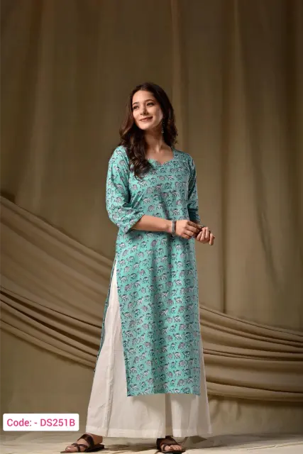 Turquoise color rayon stitched kurti