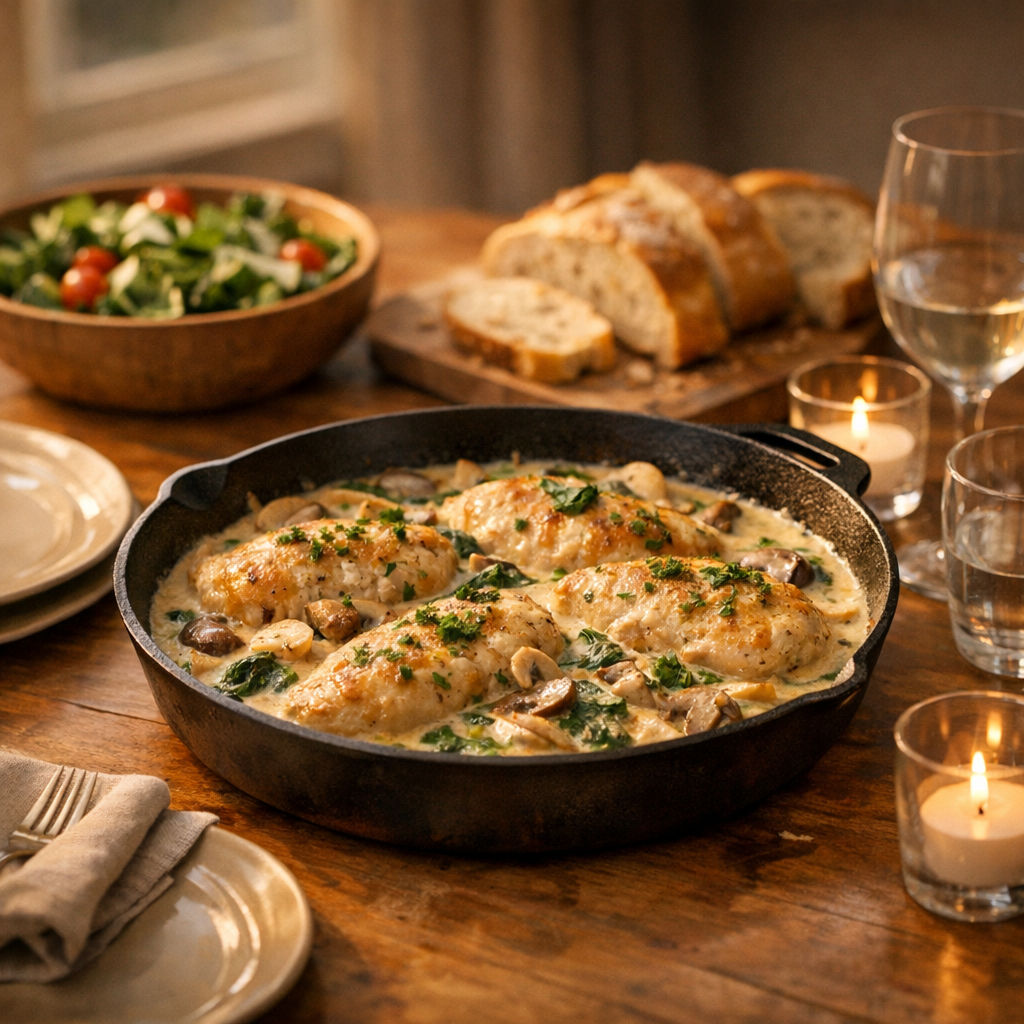 Creamy Chicken Comfort Dinner That Cooks in One Pan finished dish