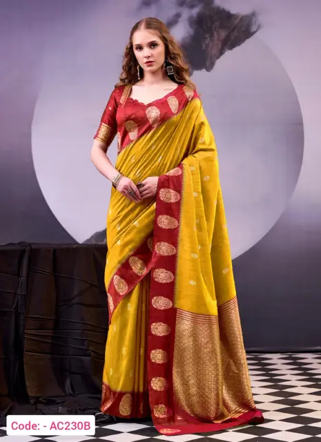 Mustard color cotton silk saree