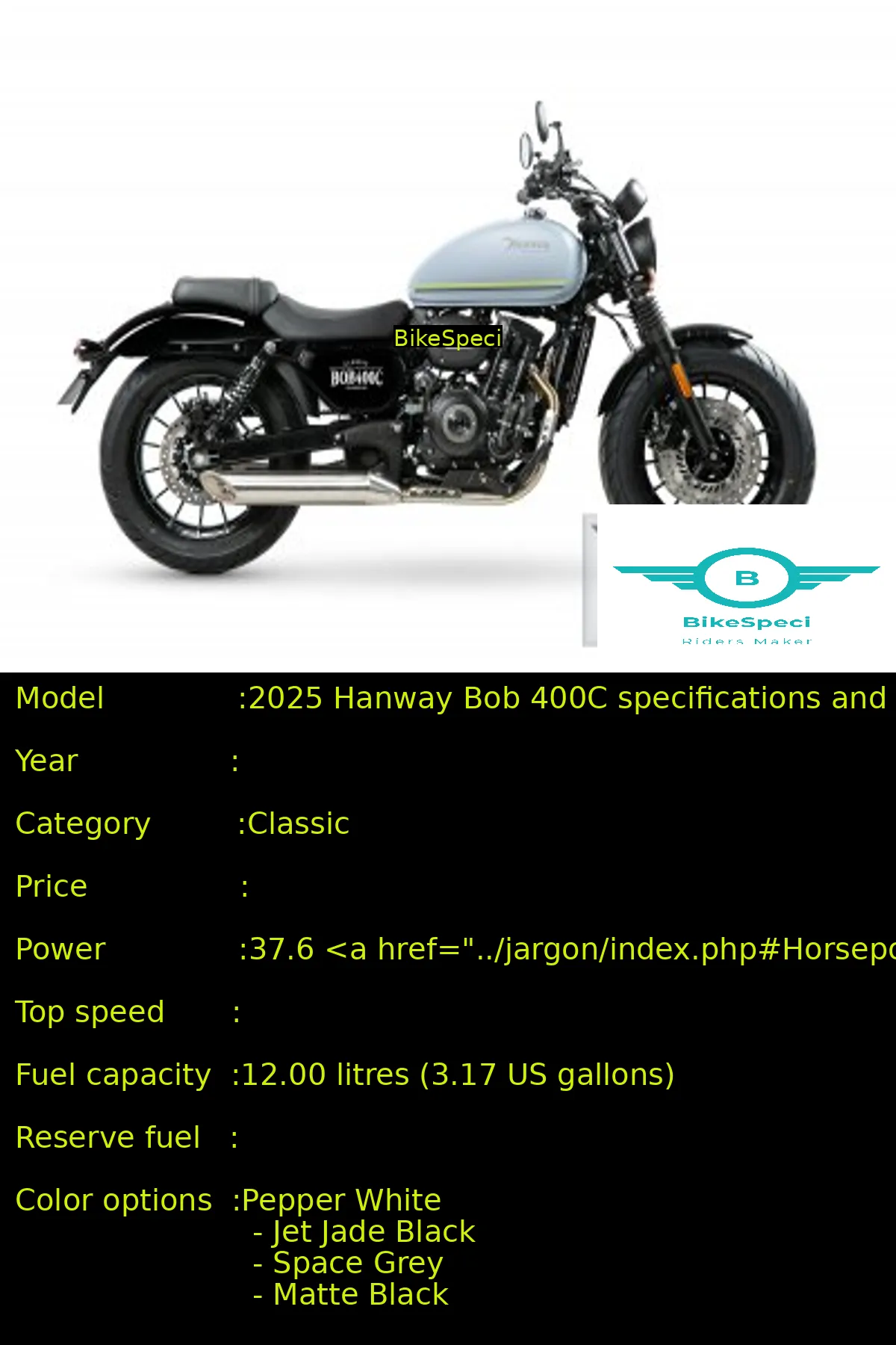 2025 Hanway Bob 400C front profile view 2025 Hanway Bob 400C front profile view