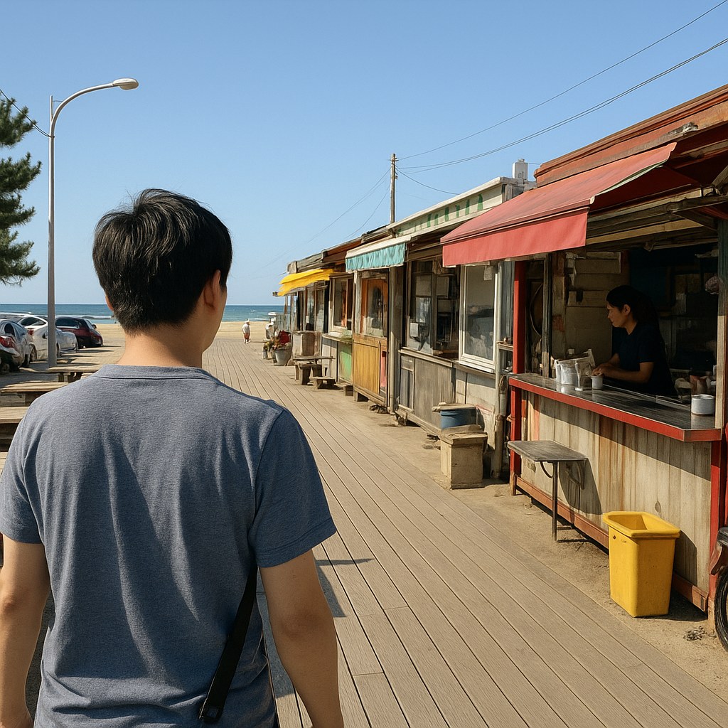 jukdo beach boardwalk food stalls