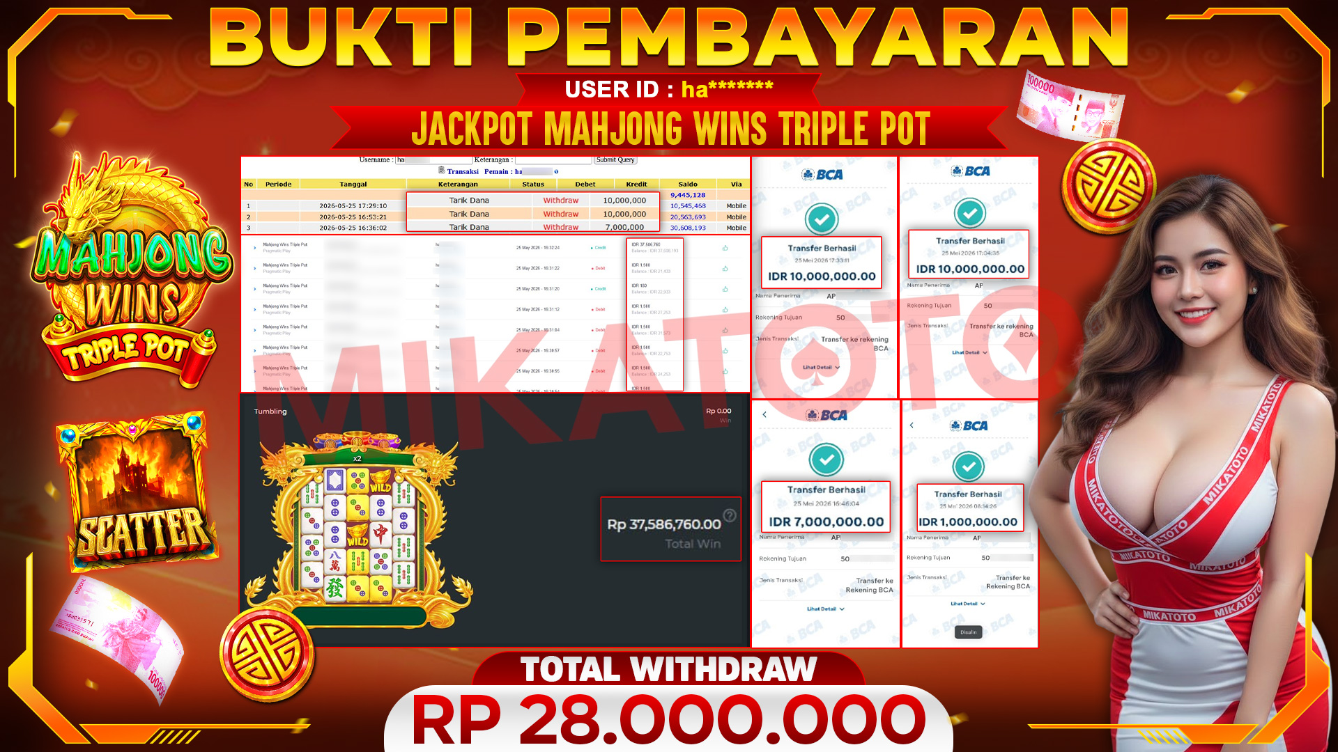 🏆 SELAMAT KEPADA PEMENANG JACKPOT DI Mahjong Wins Triple Pot - Pragmatic Play 28,000.000🏆