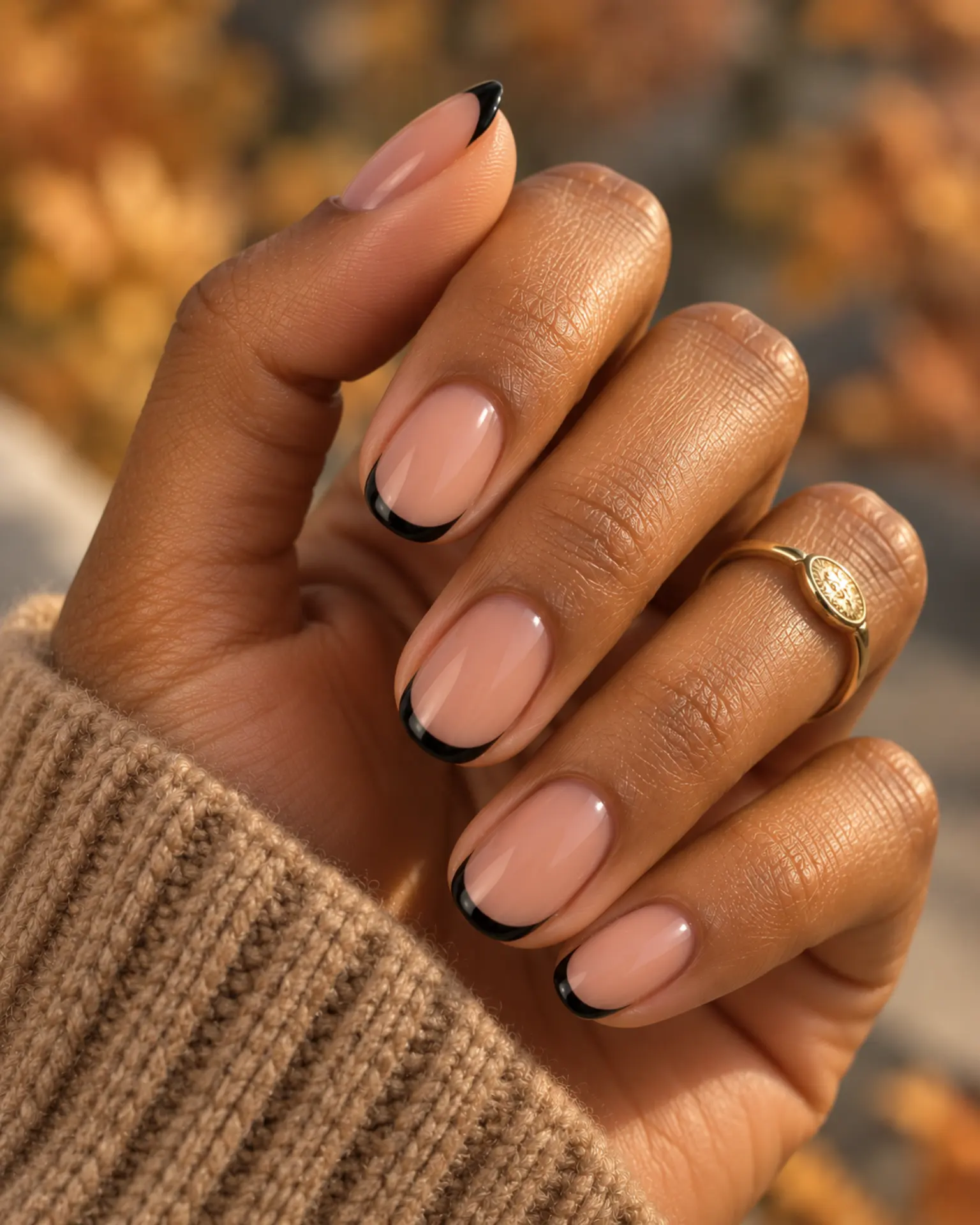 Soft Black Micro French manicure inspiration for black nail ideas