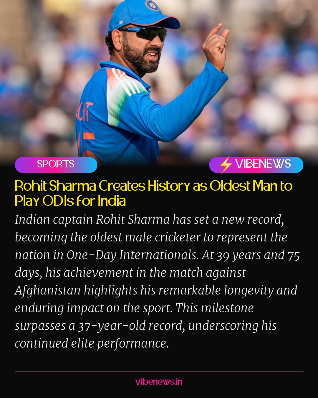 Rohit Sharma Creates History as Oldest Man to Play ODIs for India