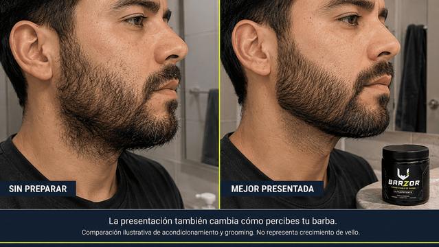 Comparación ilustrativa de la misma barba sin preparar y mejor presentada