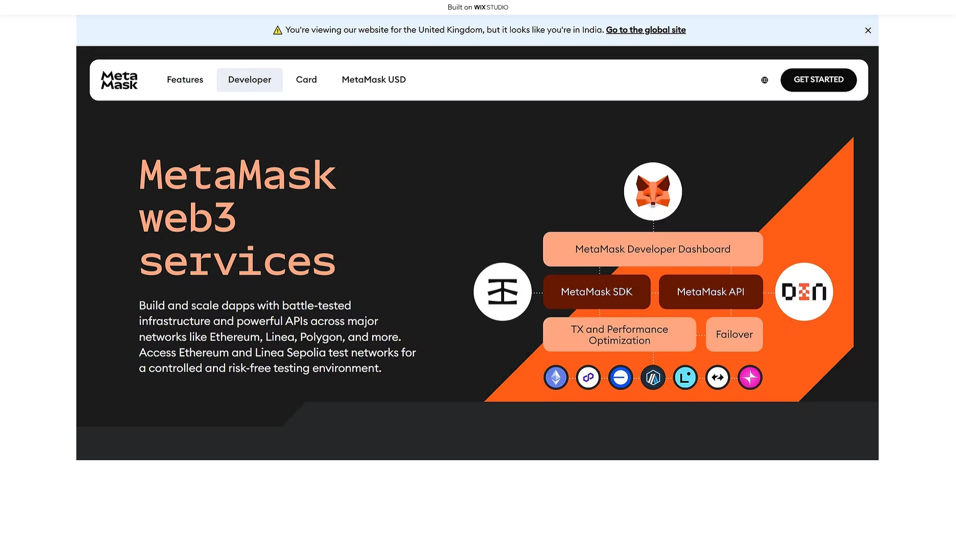 Forensic screenshot of apps-metmaskext.wixstudio.com showing the phishing page layout