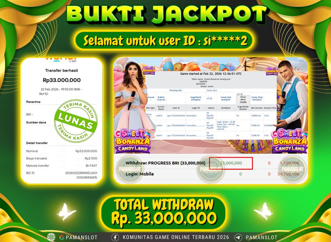 PAMANSLOT JACKPOT Game Live - Sweet Bonanza Candyland Rp.33,000,000- LUNAS