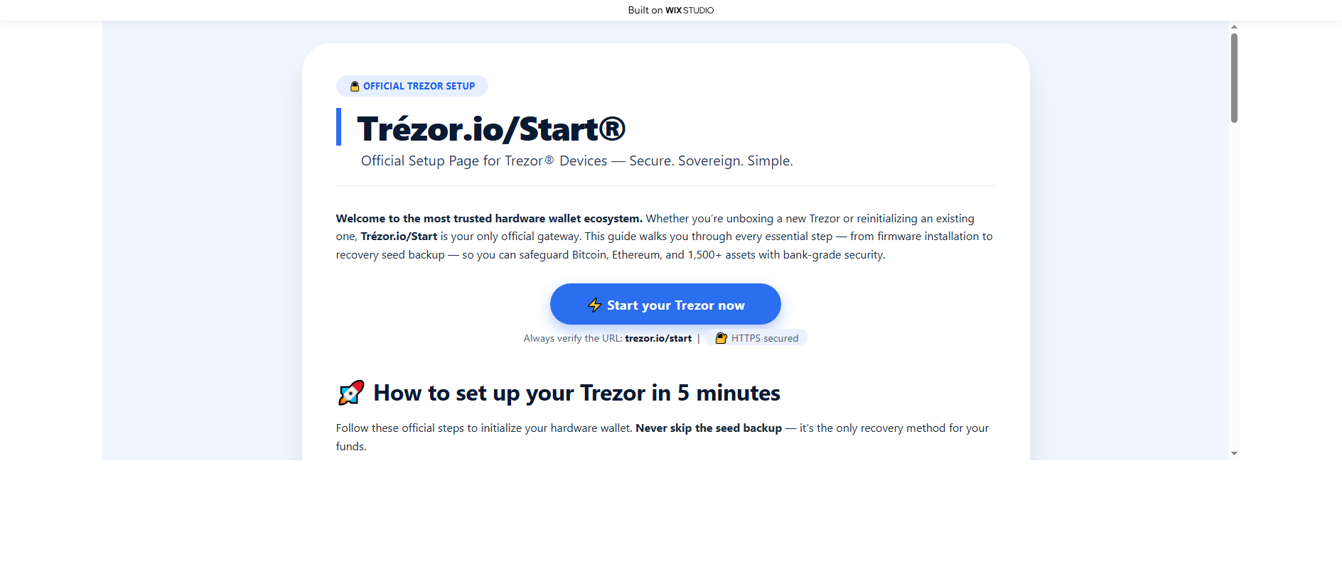 Forensic screenshot of trzerio-started.wixstudio.com showing the phishing page layout