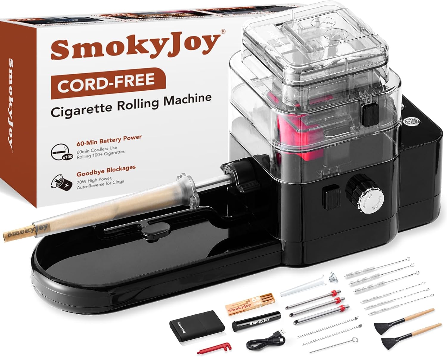 fastest cigarette rolling machine Electric Roller Fast-Auto Tobacco Injector, Smart LED Display 380W High-Power Motor for Smooth Portable Cigarette Maker for King/Regular Size Tubes (White) : Health & Household King Size DIY Tobacco Rolling