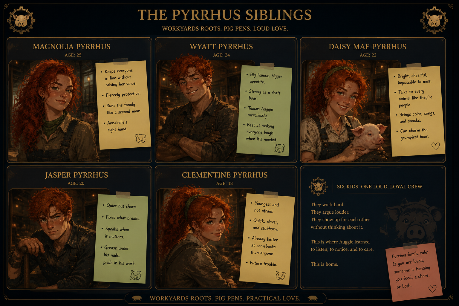 The Pyrrhus siblings family board