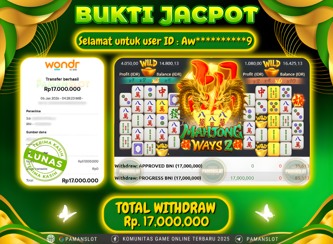 PAMANSLOT JACKPOT Game PG - Mahjong Ways 2 Rp.17,000,000- LUNAS