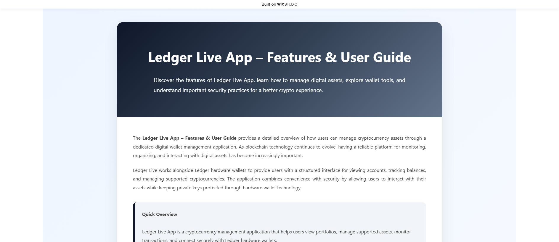 Forensic screenshot of en-ledgrecdn-live.wixstudio.com showing the phishing page layout
