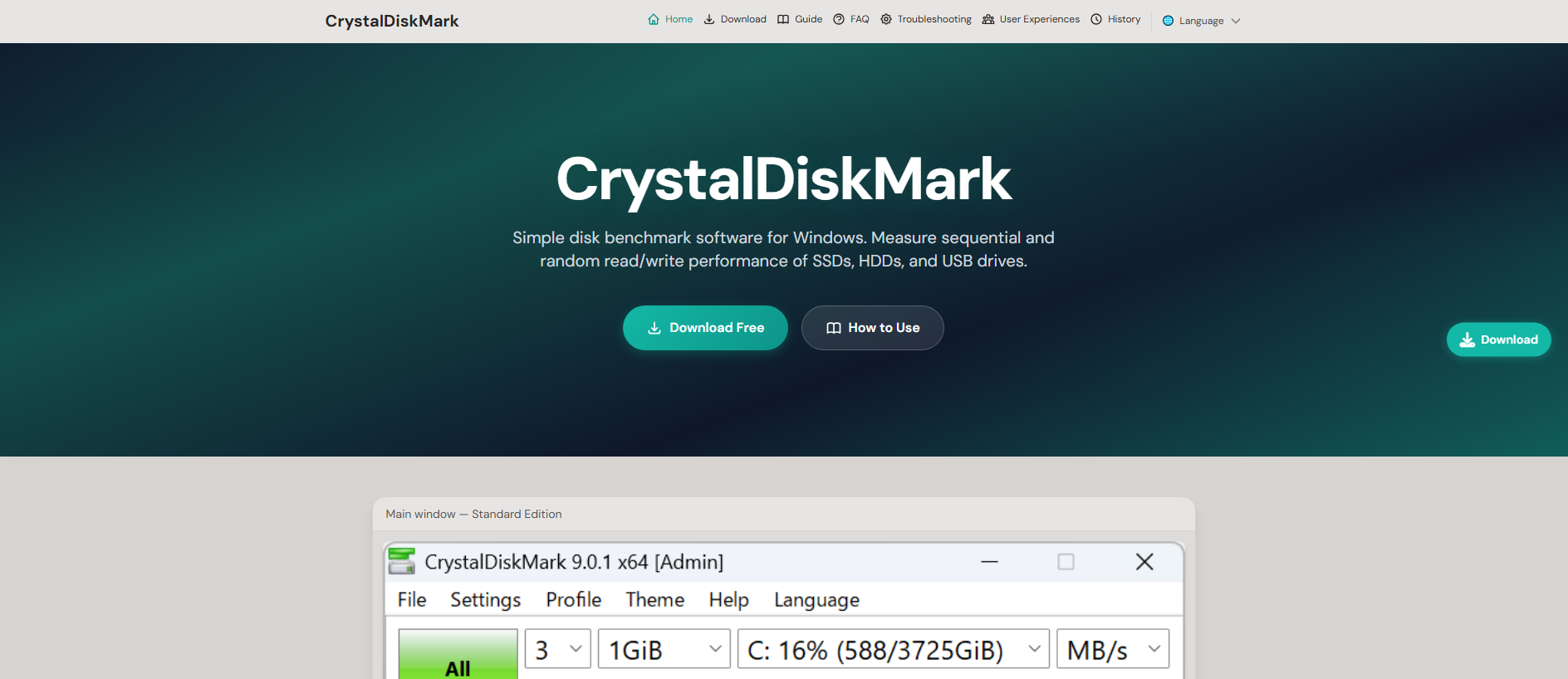 Forensic screenshot of crystaldiskmark.dev showing the phishing page layout