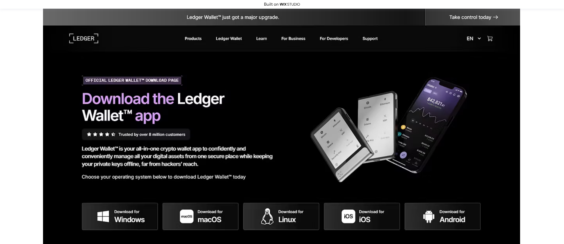 Forensic screenshot of started-livedesktops.wixstudio.com showing the phishing page layout