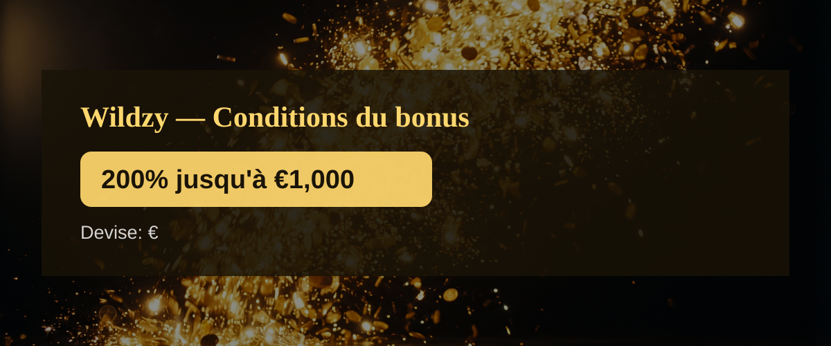 Wildzy — Conditions du bonus: 200% jusqu'à €1,000