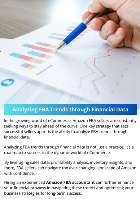 In the ever-evolving world of e-commerce, Amazon FBA (Fulfillment by Amazon) sellers are constantly seeking ways to stay ahead of the curve. One key strategy that sets successful sellers apart is the ability to analyze FBA trends through financial data. To know more visit here https://www.esenshi.com/amazon-fba-accounting-services