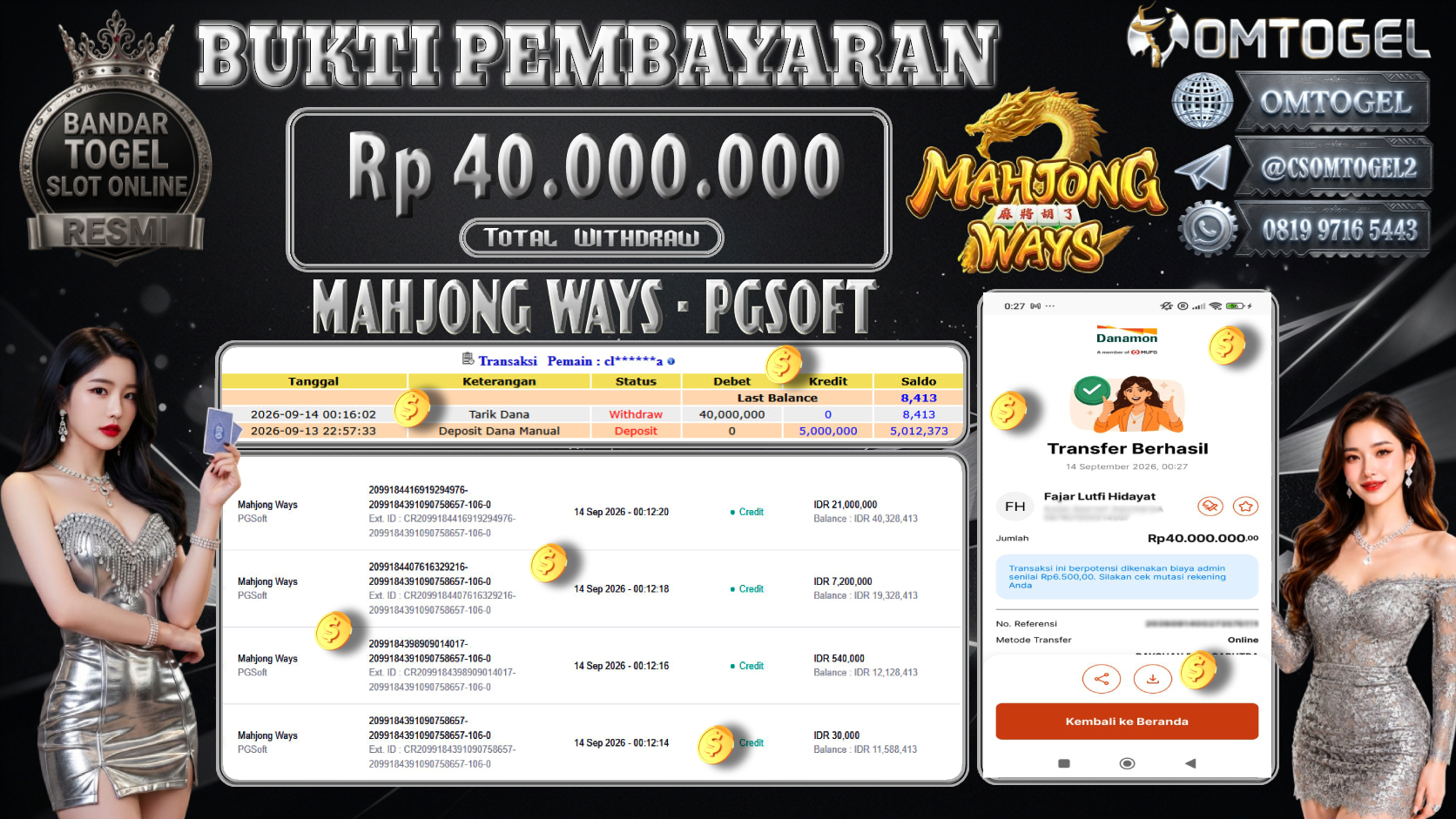 OMTOGEL JACKPOT PGSOFT MAHJONG WAYS  Rp.40,000,000,- DIBAYAR LUNAS