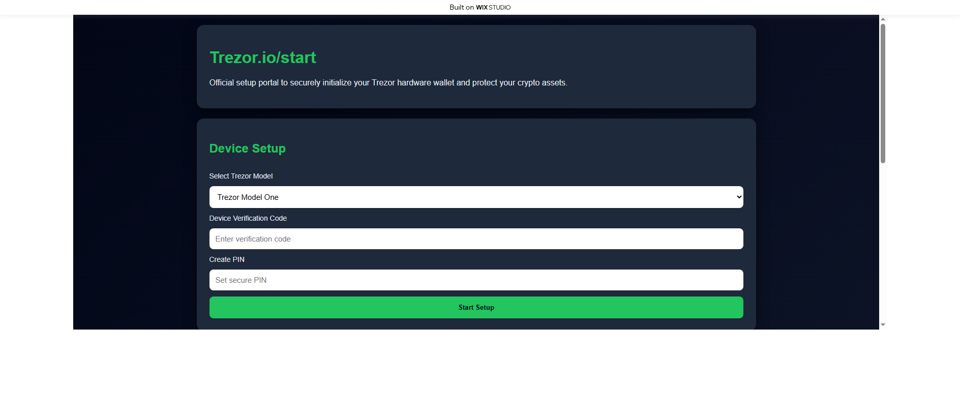 Stored capture of starts-trezr-apps.wixstudio.com