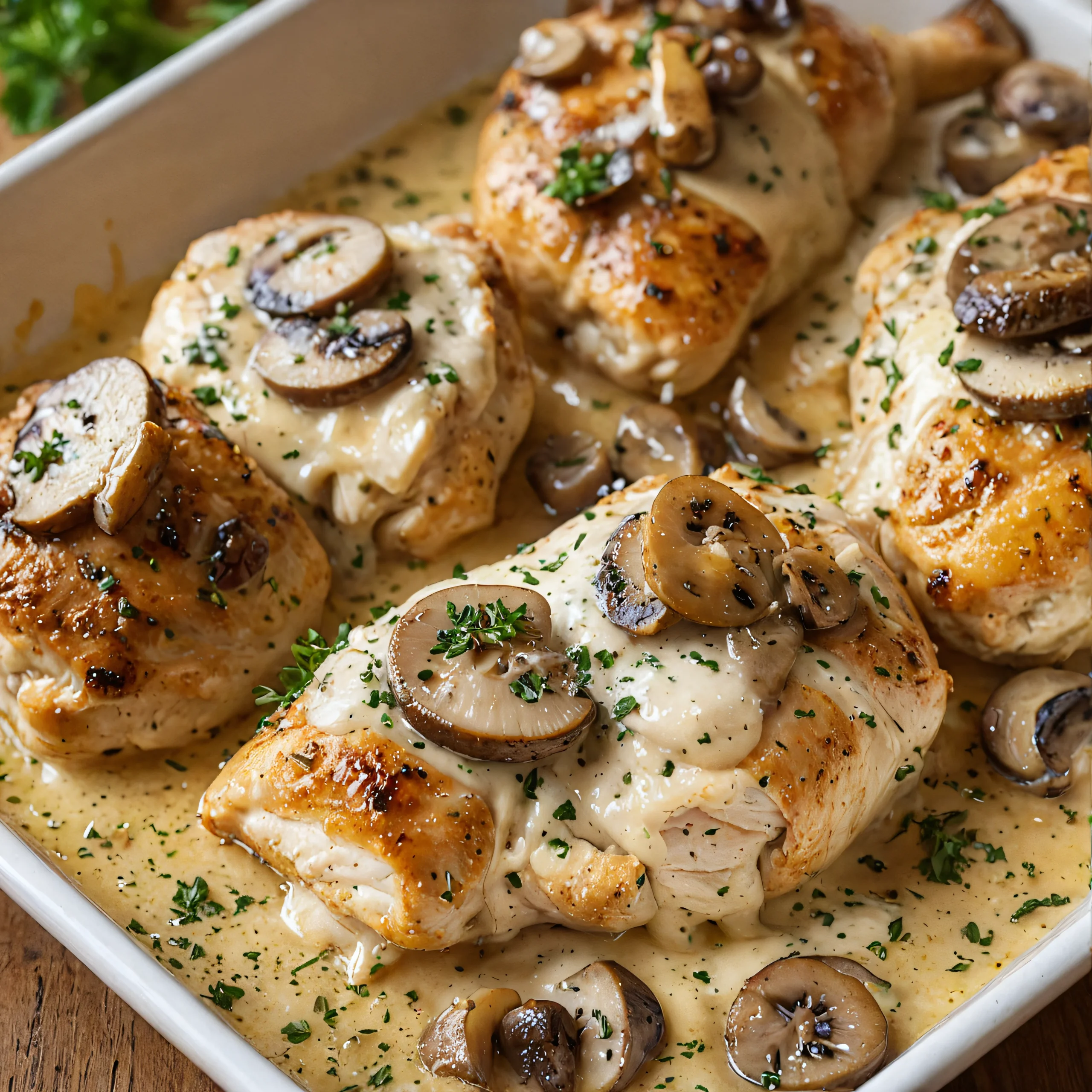 Baked Chicken with Mushrooms and Swiss Cheese