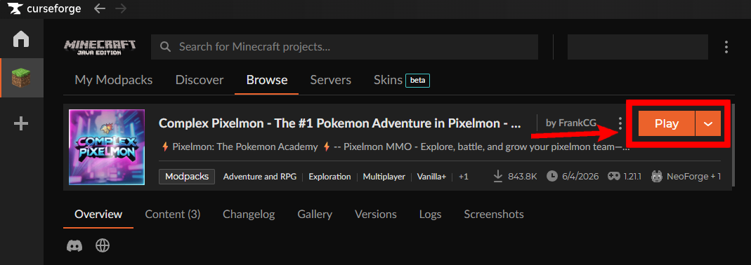 Click "Play" in CurseForge