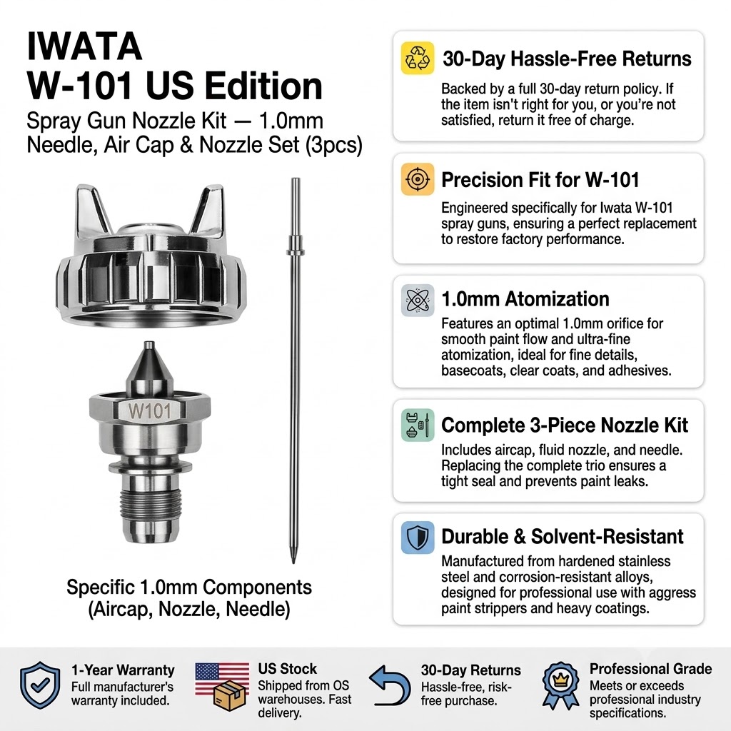 IWATA W-101 US Edition — 1.0mm Spray Gun Nozzle Kit