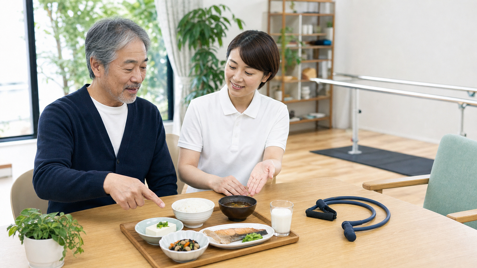 たんぱく質を含む食事と無理のない運動を組み合わせるイメージ