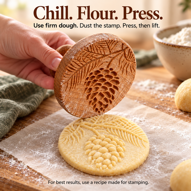 How to use a carved wooden cookie stamp on chilled dough
