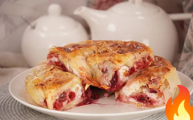 Постер Вертута из теста фило с творогом, вишней и изюмом