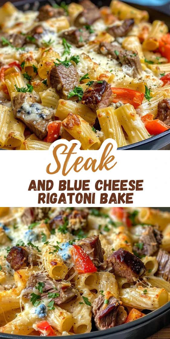 Steak and Blue Cheese Rigatoni Bake with Creamy Garlic Sauce