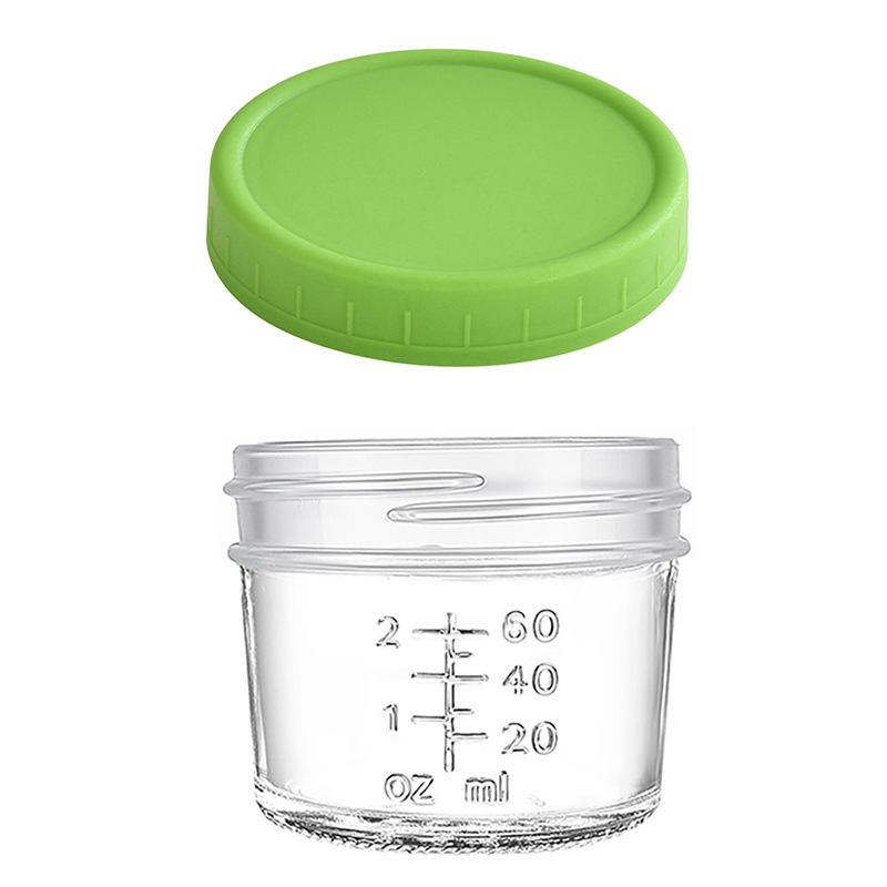 Green lid 4oz Glass Storage Jars with Leakproof Lids and Measurement Marks - BPA Free, Microwave and Dishwasher Safe, Ideal for Homemade Purees, Sauce, and Portion Control