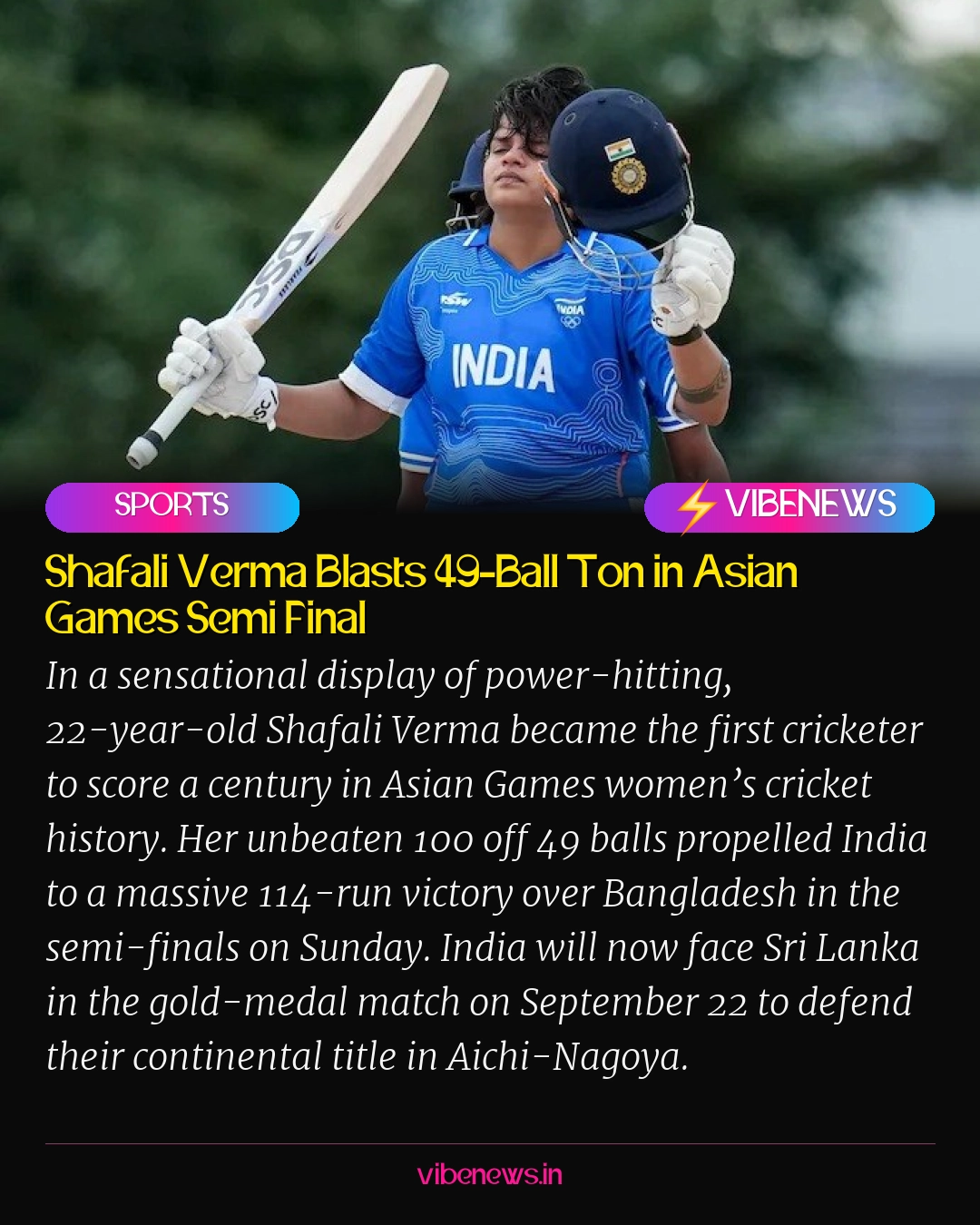 Shafali Verma Blasts 49-Ball Ton in Asian Games Semi Final