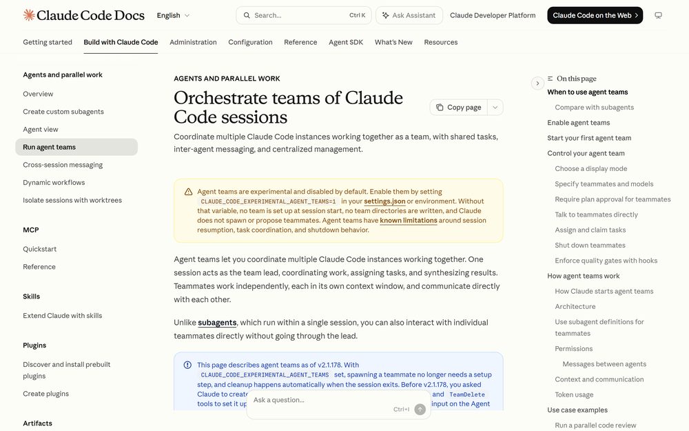 Claude Code official documentation - Orchestrate teams of Claude Code sessions (Source: Claude Code official documentation)