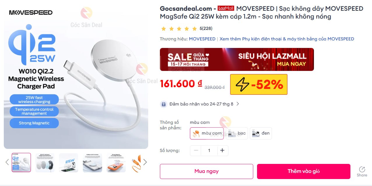 MOVESPEED | Sạc không dây MOVESPEED MagSafe Qi2 25W kèm cáp 1.2m - Sạc nhanh không nóng