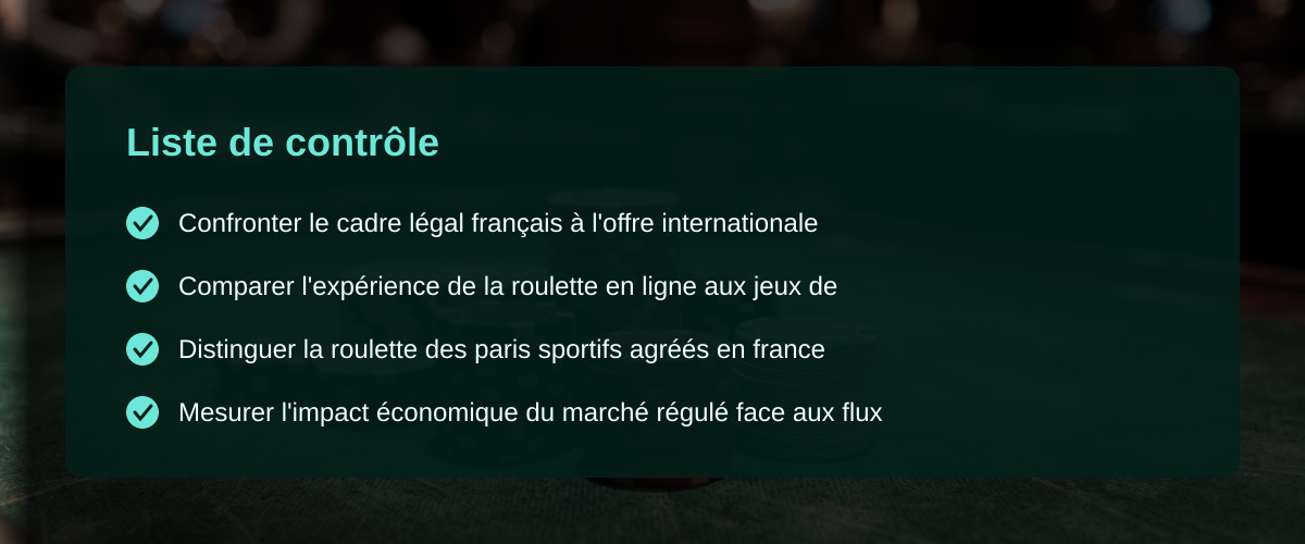 Le jeu de la roulette en ligne face au marché légal français — Liste de contrôle