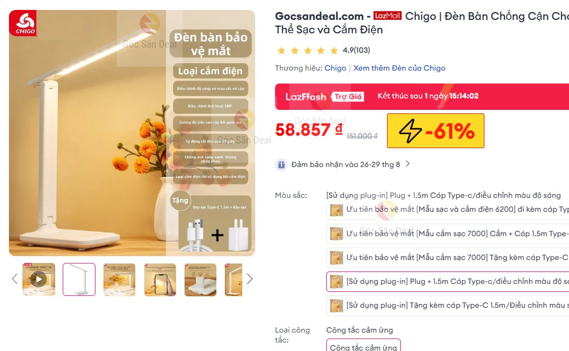 Chigo | Đèn Bàn Chống Cận Cho Học Sinh Có Thể Sạc và Cắm Điện