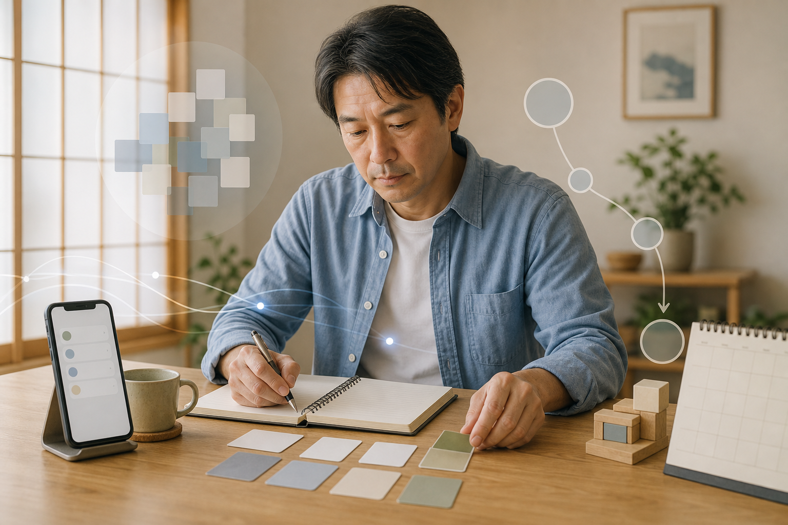 記憶や段取りを補うためにノートやスマートフォンを活用する場面