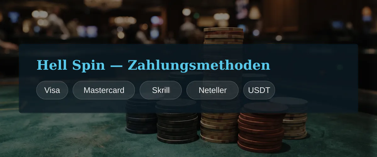 Hell Spin — Zahlungsmethoden: Visa, Mastercard, Skrill, Neteller, USDT