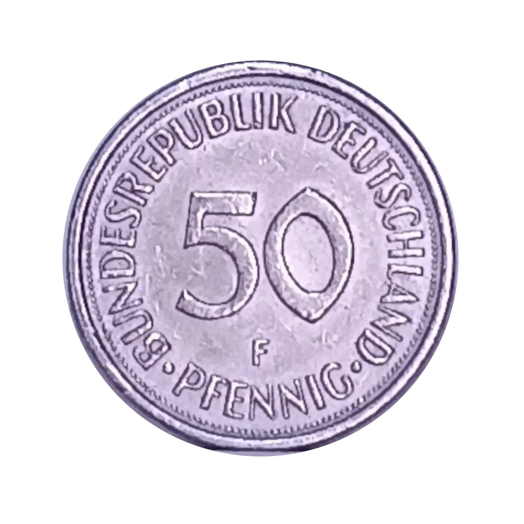 Moeda da Alemanha 50 Pfennig Letra F 1975 | MBC. KM# 109