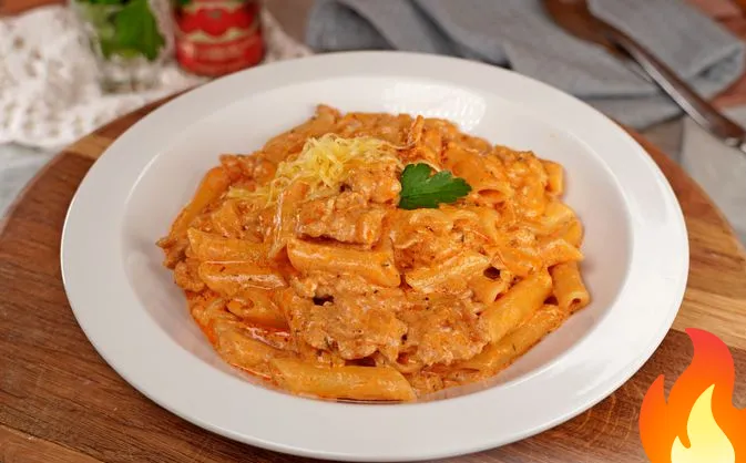 Постер Макароны с фаршем в сливочно-томатном соусе