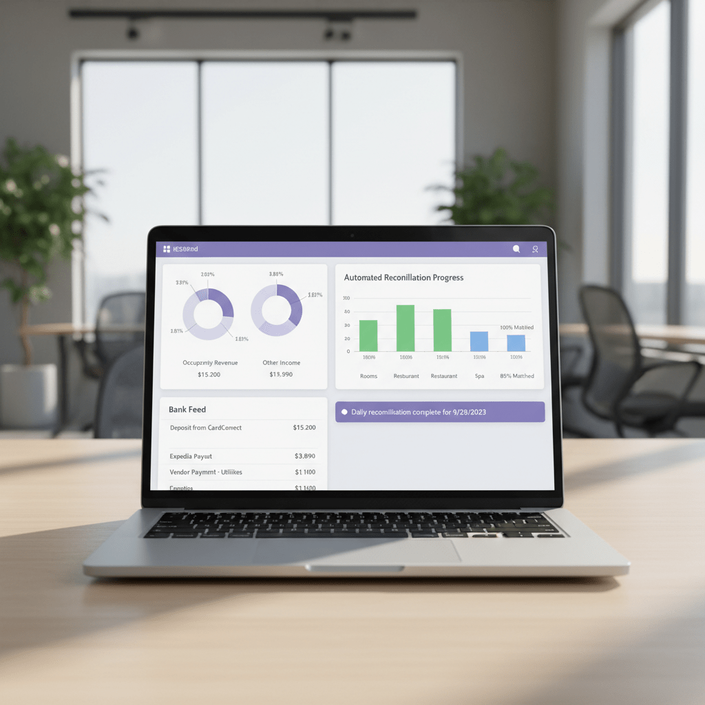 Automated hotel accounting dashboard with bank feed and reconciliation