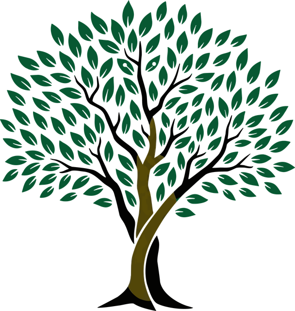 Intertwined Tree with Green Foliage Vector Logo.png