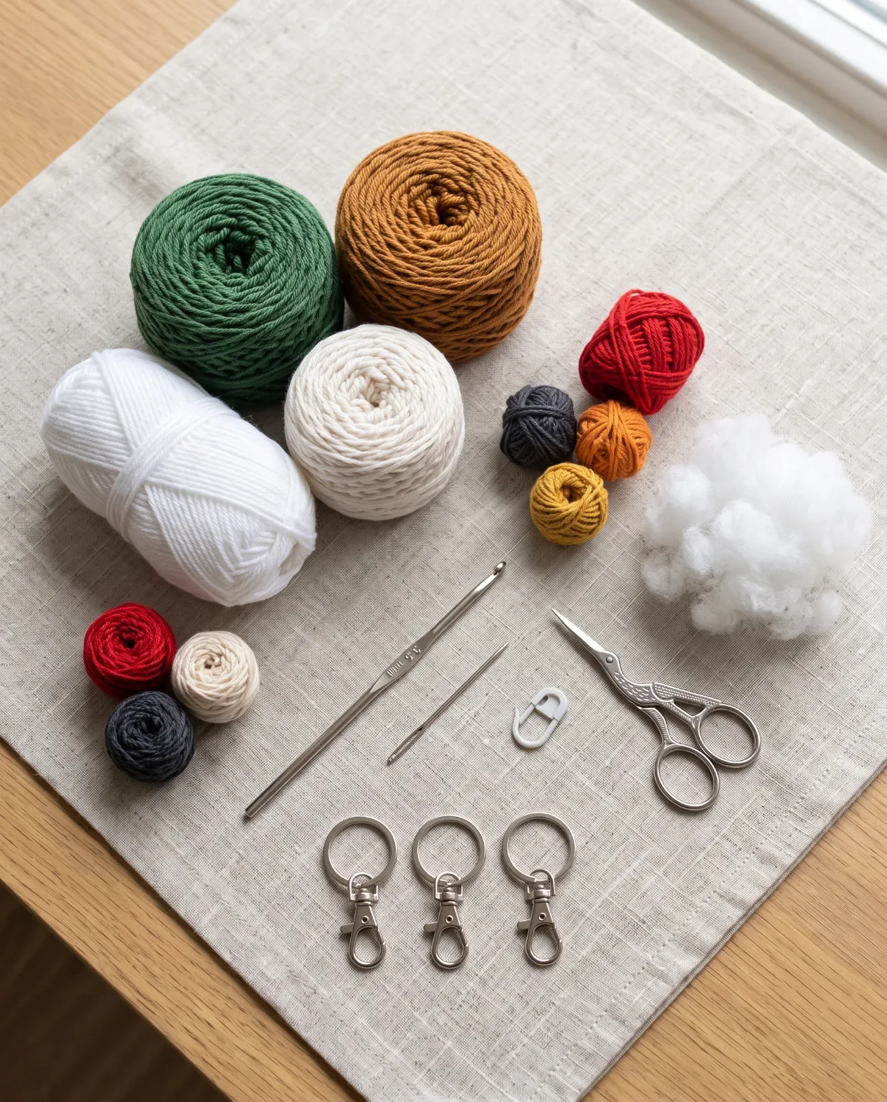 Christmas Crochet Mini Trio crochet materials and tools