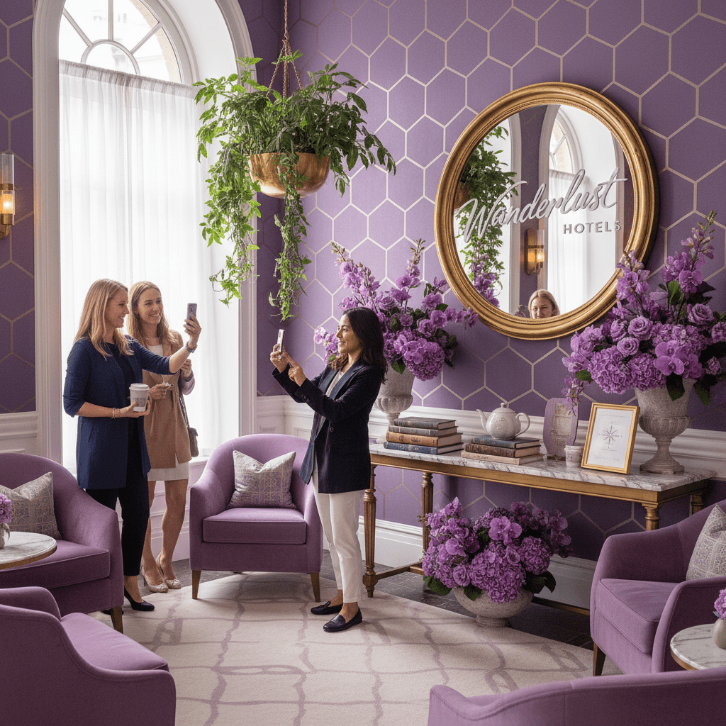 Guests photographing an Instagram-worthy hotel corner