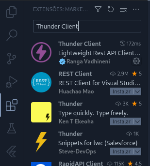 Campo de pesquisa de extensões do VSCode